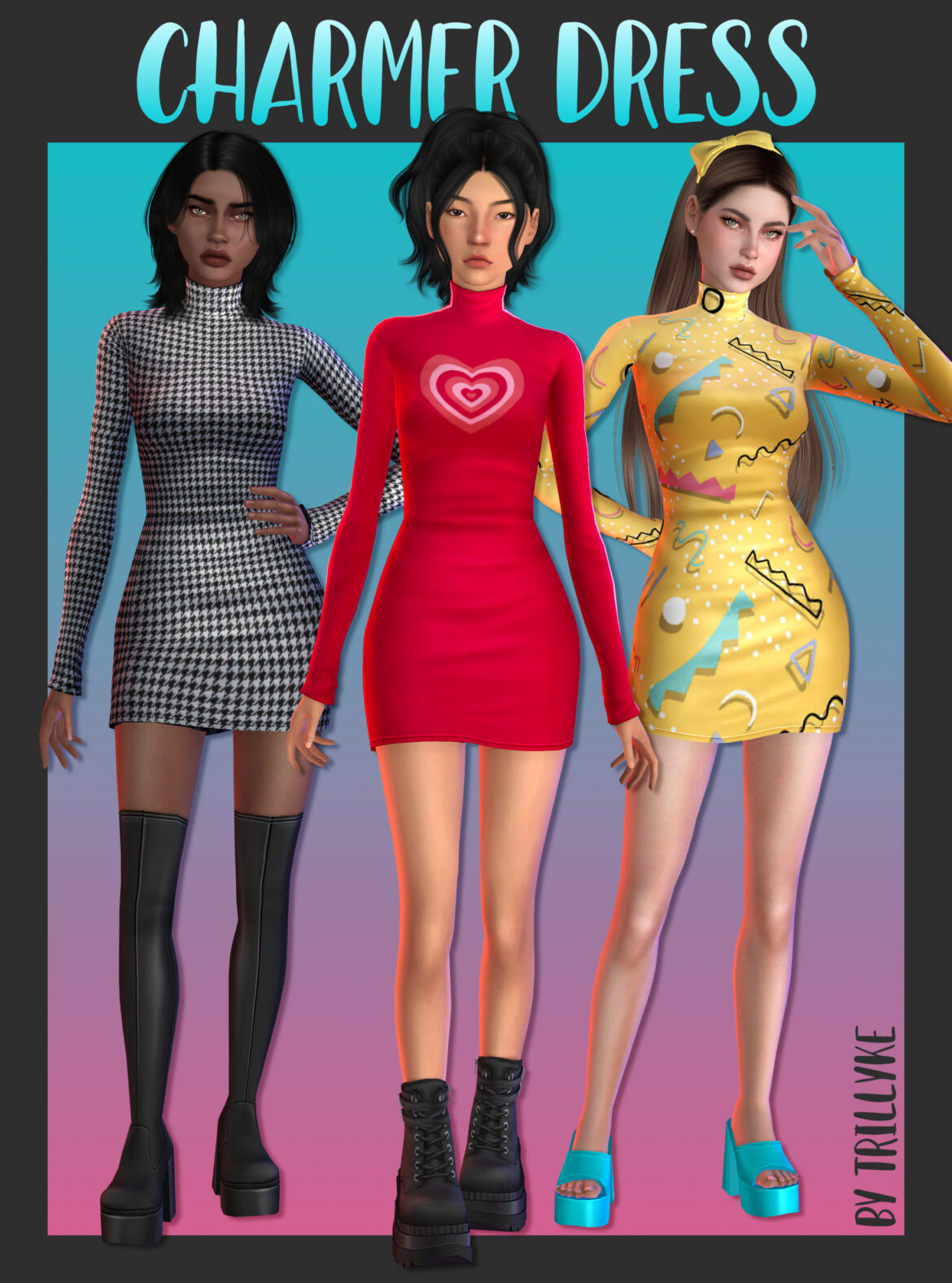 Charmer Dress stylish high neck long sleeve