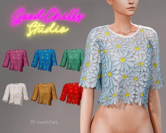 Big Flower Lace Crop Blouse